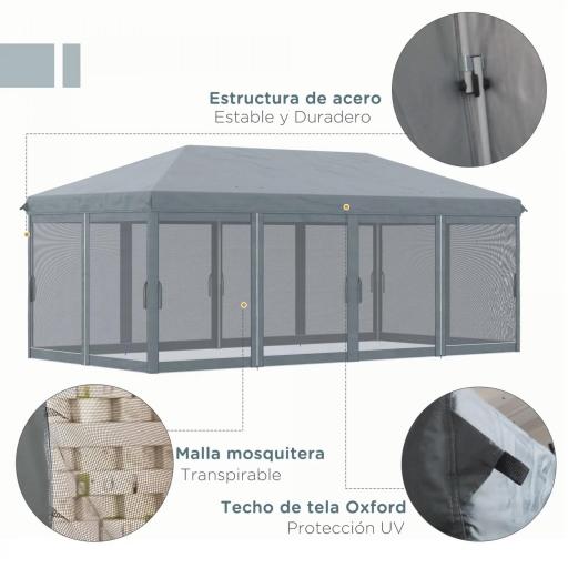 Carpa Plegable Pop-Up Gazebo 6x3 m con 6 Paredes Laterales de Malla Anti-UV y Bolsa de Transporte Gris [1]