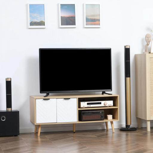 Mueble para TV Moderno con 2 Puertas y 2 Estantes para Televisores de hasta 46" 110x39x48,8 cm Natural y Blanco