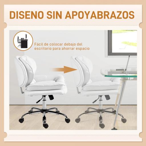 Silla de Oficina Piernas Cruzadas con Asiento Ancho Ruedas Altura Ajustable Doble Acolchado Función Basculante Blanco [6]
