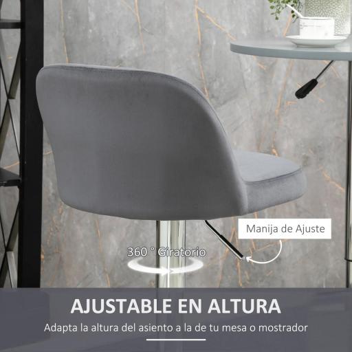 Juego de 2 Taburetes de Cocina Taburetes Altos con Altura Ajustable Asiento Giratorio 43x45x81-101 cm Gris [4]