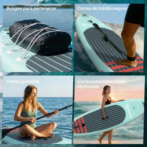 Tabla de Paddle Surf Hinchable 320 cm, con Superficie Antideslizante Remo de Aluminio Ajustable Quilla Bomba y Mochila [7]