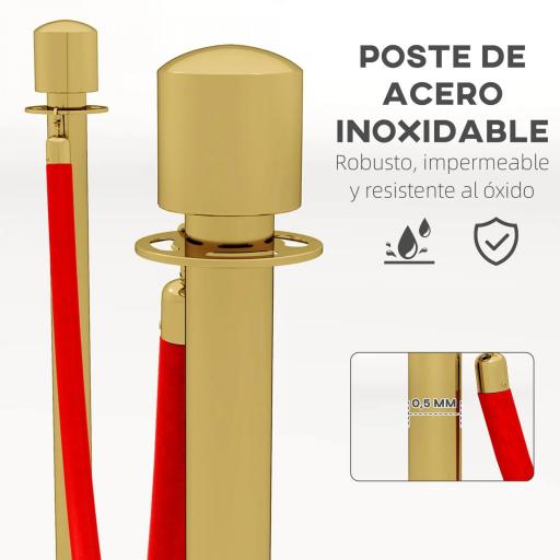 Juego de 2 Postes Separadores de Acero Inoxidable con Cuerda de Terciopelo Roja de 1,5 m y Base Rellenable Dorado [5]