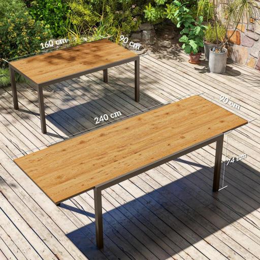Mesa de Comedor Exterior Extensible de 160-240 cm para 6-8 Personas Mesa de Jardín Rectangular para Terraza Marrón [1]