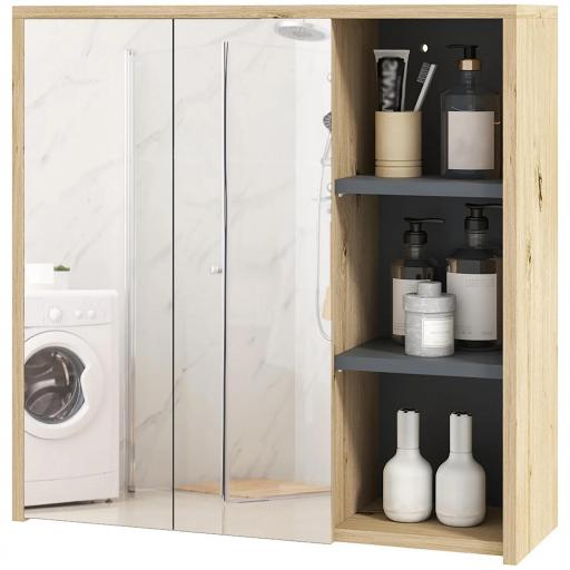 Armario de Baño con Espejo Armario con Espejo para Baño con Estantes Estilo Moderno 60x20x60 cm Madera Natural [3]
