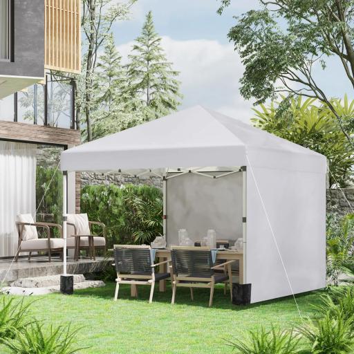 Carpa Plegable Pop-up 3x3 m con 2 Paredes Laterales Anti-UV Altura Ajustable Sacos de Arena y Bolsa de Transporte Blanco [0]