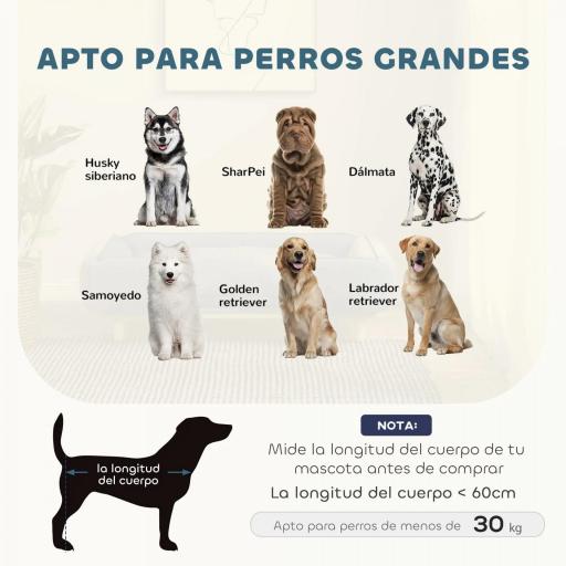 Cama Elevada para Perros con Patas de Madera y Cojín Lavables Cama para Mascotas Carga 30 kg 96x66x24 cm Azul [4]