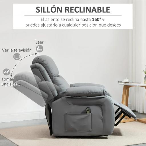 Sillón Relax Levanta Personas Sillón Elevador con Control Remoto Reclinación Eléctrica 160° Reposapiés 76x90x105 cm Gris [4]