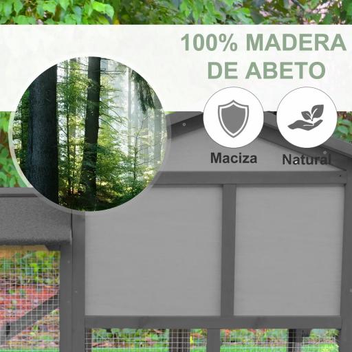 Conejera de Madera de Exterior Jaula para Conejos con Bandeja Extraíble y Rampa Antideslizante 147x54x84 cm Gris [6]