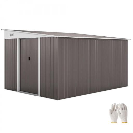 Cobertizo de Jardín 280x345x201 cm 8,9 m² para Almacenamiento de Herramientas con Puerta y 2 Ventanas Gris [9]