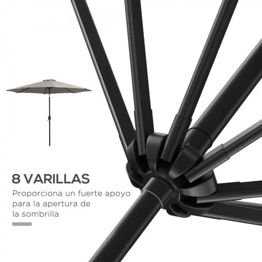 Sombrilla de Jardín Ø295x250 cm con Manivela Parasol Exterior con Mecanismo de Inclinación y Poste Desmontable de Metal para Terraza Piscina Patio Gris Claro [7]