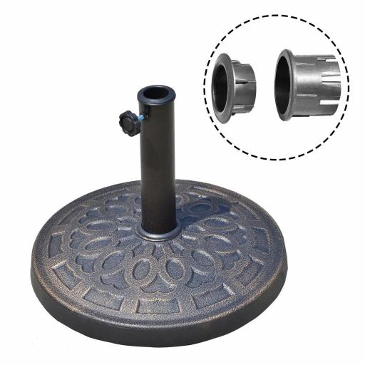 Base para Sombrilla de Jardín de 12 kg Soporte de Parasol Redondo de Resina para Postes de 38mm/48mm Ø44x34 cm Bronce [4]