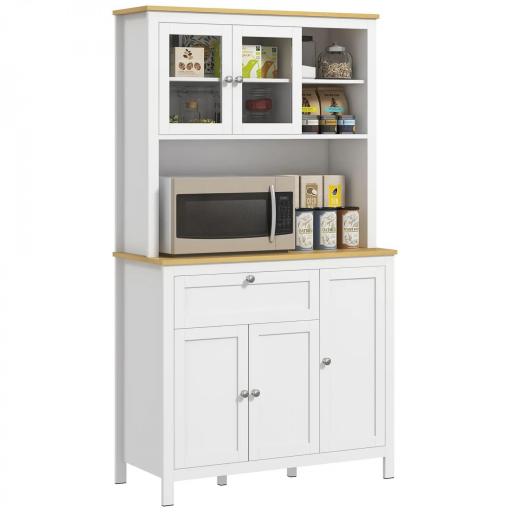 Alacena de Cocina Mueble Auxiliar de Cocina con 5 Puertas Estante Ajustable y Encimera de Microondas 100x40x180cm Blanco [9]