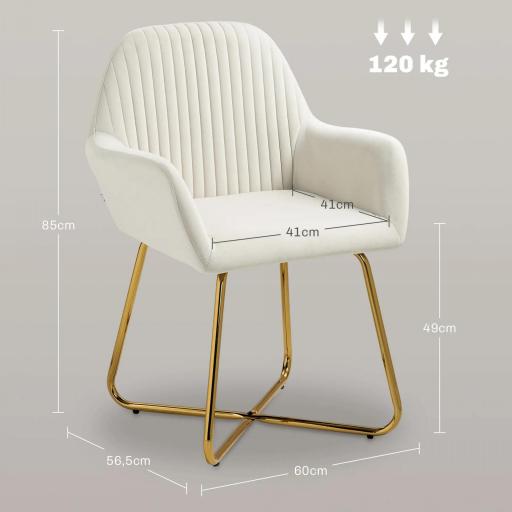 Sillón de Salón Tapizado en Terciopelo con Asiento Acolchado Base Metálica Cruzada Crema [1]