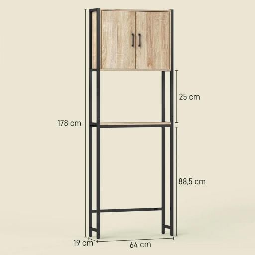 Mueble sobre Inodoro con 2 Puertas Estante Ajustable Estante Abierto para Espacio Pequeño 64x19x178 cm Natural [1]