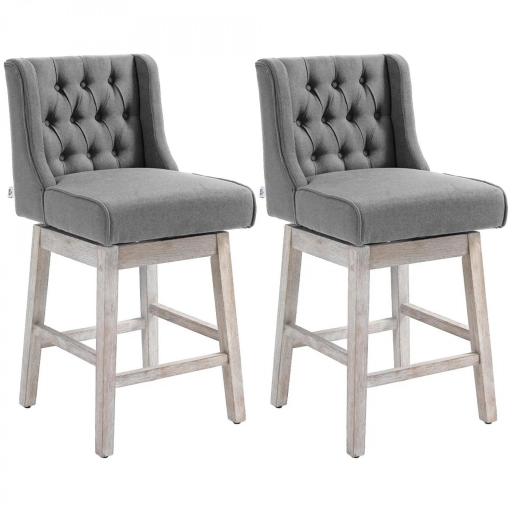 Juego de 2 Taburetes de Bar con Respaldo Taburetes Altos de Cocina Giratorios 180° Patas de Madera 46x57x101 cm Gris [10]