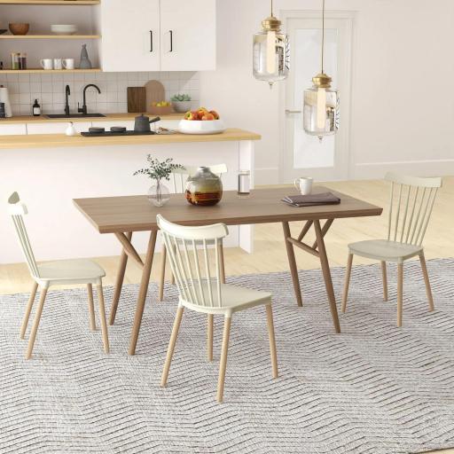 Juego de 4 Sillas de Comedor Estilo Nórdico con Respaldo de Polipropileno y Patas de Madera 48x52,5x83 cm Natural