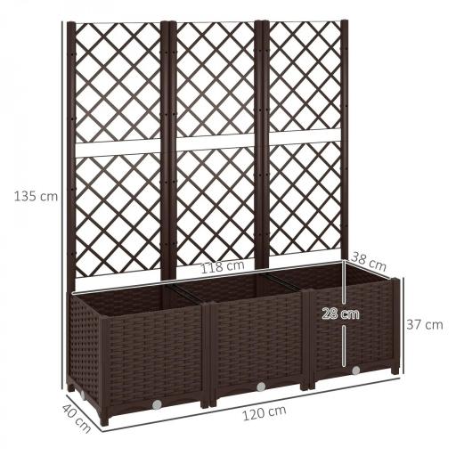 Jardinera con Enrejado de Plástico para Plantas Trepadoras con Drenaje y Amplio Espacio de Cultivo 120x40x135 cm Marrón [1]