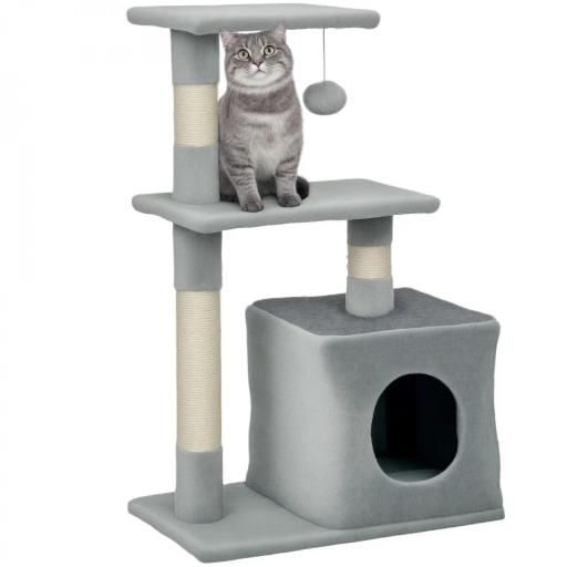 Árbol Rascador para Gatos 81,5 cm Torre para Gatos con Postes de Sisal 2 Plataformas Cueva y Bola Colgante Estilo Elegante 50x30x81,5 cm Gris [8]