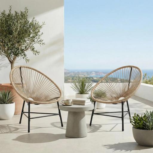 Conjunto de 2 Sillas Acapulco de Jardín de Ratán Sintético Sillas para Exterior con Estructura de Acero Natural [6]