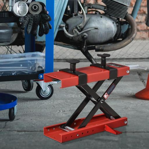 Plataforma Elevadora para Motocicletas Carga Máxima 500 kg con Altura Ajustable de 19-53 cm Soporte de Moto para Aparcar o Reparar Taller Garaje Negro y Rojo [8]