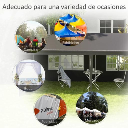 Carpa de Jardín 6x3m con 4 Paredes Laterales 2 Ventanas Visibles Cenador Gazebo de Exterior para Fiestas Eventos Gris [3]