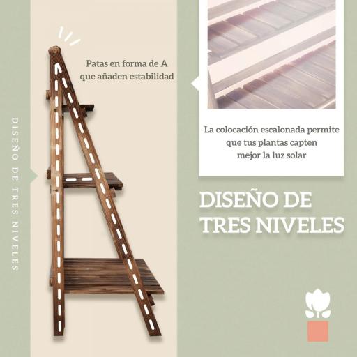 Soporte para Plantas de Madera de 3 Niveles para Interior y Exterior Terraza Jardín 100x37x93 cm Carbonizado [5]