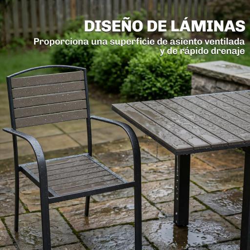 Conjunto de Mesa y Sillas Jardín con Mesa Extensible Marco de Aluminio 8 Sillas y Tablero de Lamas de Madera Plástica [1]
