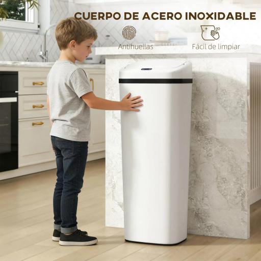 Cubo de Basura Cocina Automático 50 L Estrecha de Acero Inoxidable con Sensor Infrarrojo Modo Manual Antihuellas Blanco [5]