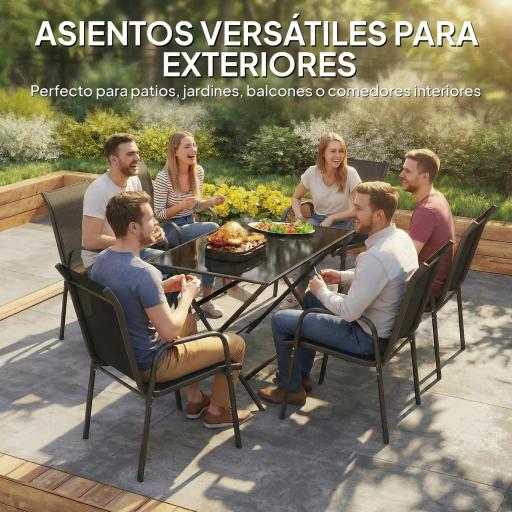Juego de 6 Sillas de Jardín Exterior Apilables con Reposabrazos Asiento y Respaldo de Malla Estructura de Metal Negro [6]