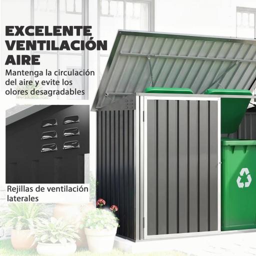 Cobertizo para Contenedor de Basura Doble con Tapa Abatible y Puertas Doble 179,5x108x129,5 cm Gris Oscuro [2]