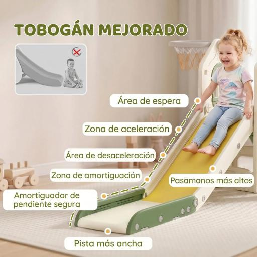 Tobogán Infantil Plegable 5 en 1 con Escalador Aro de Baloncesto Pelota Almacenamiento y Peldaños Crema [7]