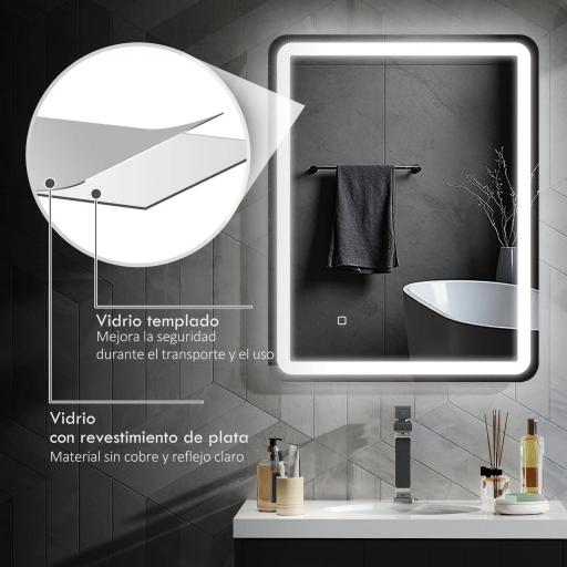 Espejo de Baño con Luces LED 70x90 cm 3 Colores de Luz Brillo Regulable Función Antivaho Función de Memoria IP44 [7]