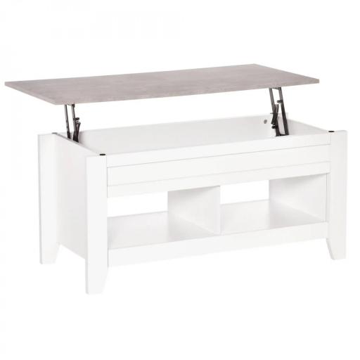 Mesa de Centro Elevable Mesa de Café con Encimera Elevable 2 Compartimentos Abiertos y Espacio Oculto de Almacenaje 105x50x49 cm Blanco y Efecto Mármol [8]