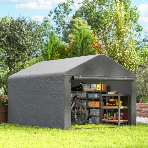 Carpa de Jardín para Bicicletas con Marco de Metal Galvanizado Puerta con Cremallera Impermeable Anti-UV 2,4x2x2 m Gris [6]