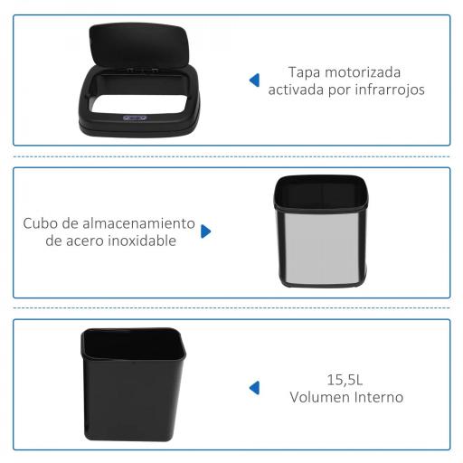 Papelera de Cocina 20L con Sensor Infrarrojo Apertura Automática y Cubo Interior Extraíble 33x25x42,5 cm Plata y Negro [2]