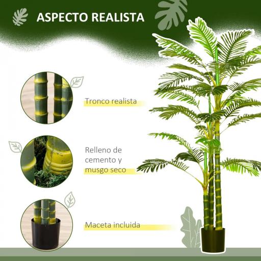 Palmera Areca Artificial 190cm Árbol Artificial con 30 Hojas Decoración de Interior y Exterior Ø19,5x190 cm Verde [7]