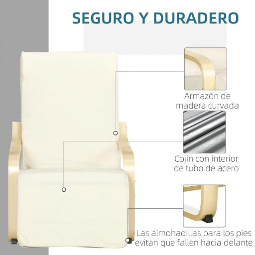 Sillón de Salón con Reposapiés Ajustable Silla Relax Butaca Tapizado en Tela para Oficina Dormitorio 66,5x94x100cm Crema [1]