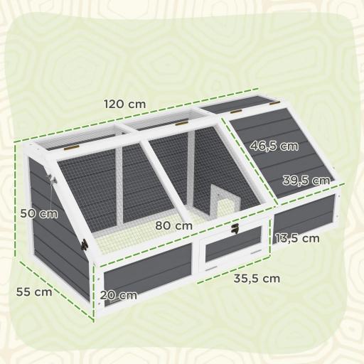 Casa para Tortugas de Madera sin Base con Tapas Abatible Puerta Frontal Abrible y Pestillos 120x55x50 cm Gris Claro [1]