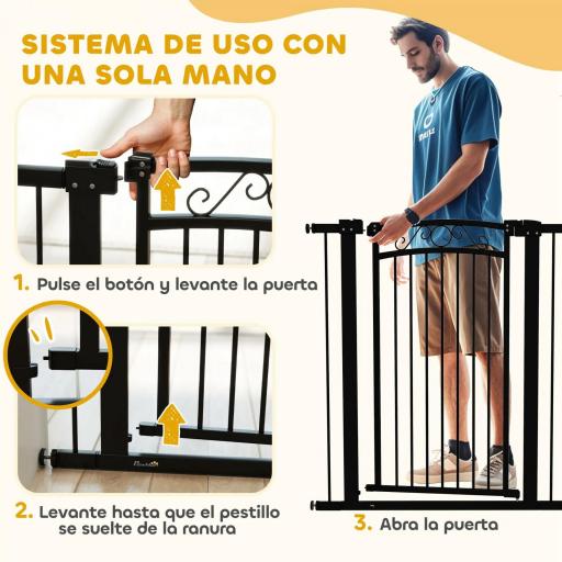 Puerta para Perros con Ancho Ajustable 76-104 cm Barrera de Seguridad con 2 Extensiones y Doble Bloqueo Negro [1]