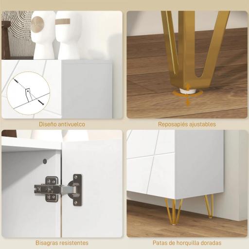 Aparador de Entrada con 3 Puertas y Estantes Ajustables para Cocina Sala 120x40x75 cm Blanco Brillante [3]