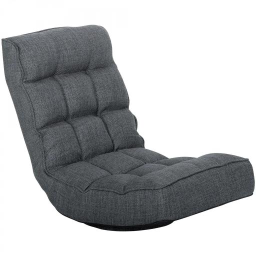 Silla de Suelo Plegable Silla de Lectura Giratoria 360° con Respaldo Ajustable en 5 Posiciones 58x107x79 cm Gris [8]