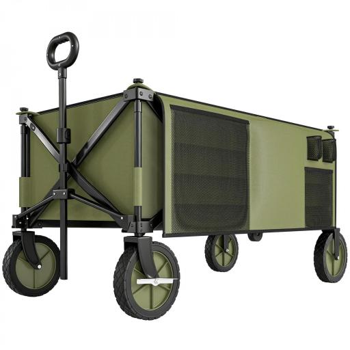 Carro Plegable de Transporte con Mango Telescópico Tablero Plegable y 5 Bolsillos para Playa 108x55x93 cm Verde [10]