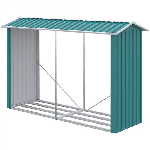 Casetilla para Leña de Acero Galvanizado Leñero Exterior Cobertizo de Almacenamiento de Troncos con Techo para Jardín Terraza 240x86x160 cm Verde [5]