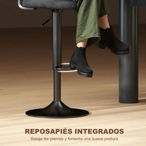 Juego de 2 Taburetes de Bar Giratorios en 360° Regulables en Altura de 84-105 cm Respaldo Hueco Reposapiés Negro [6]