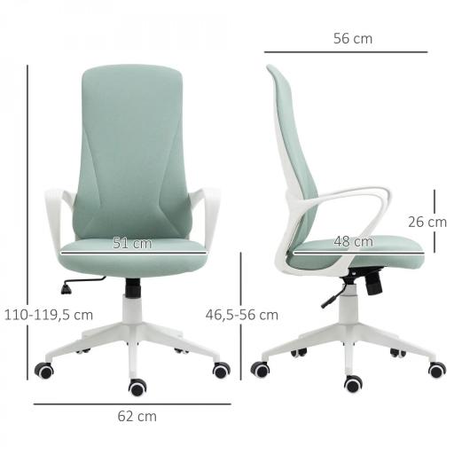 Silla de Oficina Giratoria Altura Ajustable con Reposabrazos Función de Basculante Respaldo Alto 62x56x110-119,5cm Verde [4]