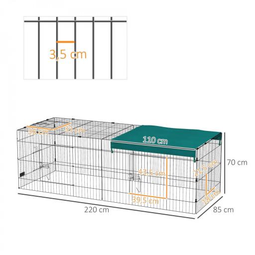 Jaula para Animales Pequeños de Acero con Puertas y Tela Superior para Conejos Chinchillas Gallinas 220x85x70 cm Verde [1]