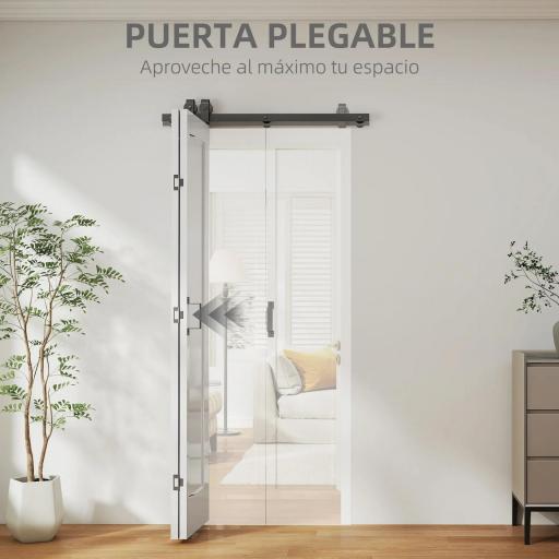Puerta Plegable Corredera con Herrajes Acabado Personalizable Tirador Fácil Montaje 90x210 cm Blanco [2]