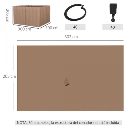  4 Paredes Laterales para Cenador 3x2 m con Ganchos Cortinas sin Ventanas para Carpa de Jardín Exterior Fiesta Marrón [1]