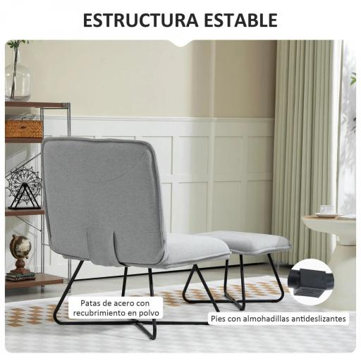 Butaca con Reposapiés Sillón para Lectura con Patas de Acero en Forma de Cruz Gris Claro [5]
