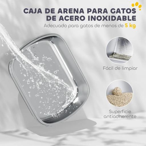 Arenero para Gatos de Acero Inoxidable L con Tapa Abatible Pala Metálica Bolsa Desodorizante Fácil de Limpiar Blanco [2]